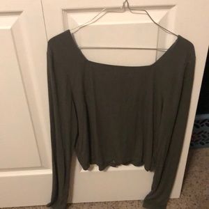 Olive green button down cropped shirt